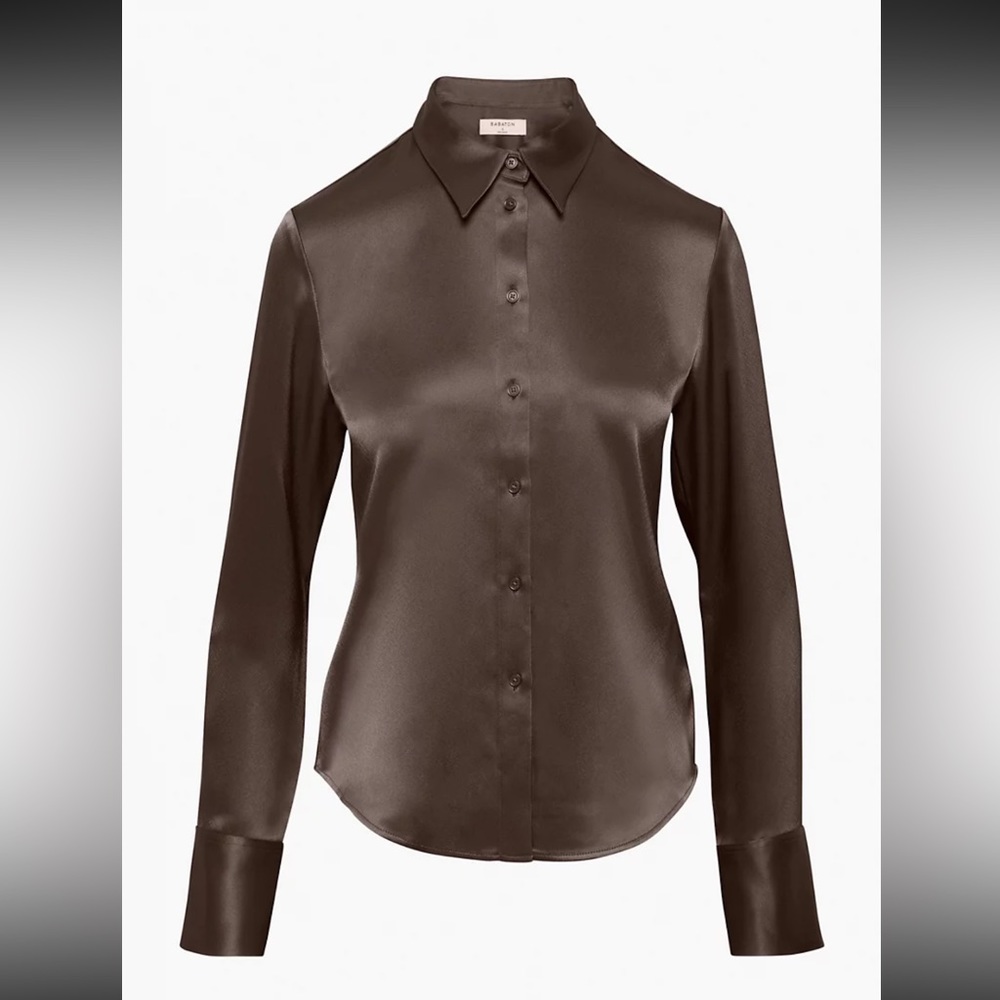 Aritzia Babaton Satin Industry Shirt in Rich Mocha Brown - Worn Once - Picture 7 of 8